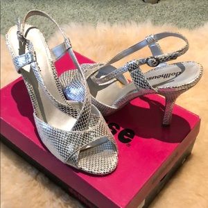 Dollhouse open toe silver heels